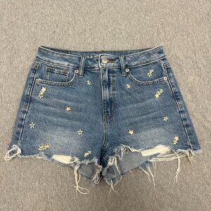 American Eagle Floral Embroidered Mom Jean Shorts Size 0